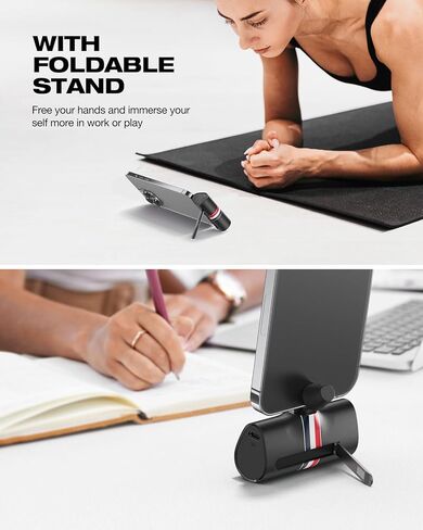 شاحن محمول VIYISI USB C | حزمة بطارية شحن سريع 5000 مللي أمبير 20 وات PD مع حامل | بنك طاقة صغير بشاشة LED متوافق مع هواتف Samsung S22/S21/S10/S9 وNote وMoto وLG وهواتف Android وغيرها - أسود in Kuwait