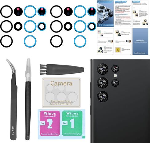 Senpinkboo 2 Pack Back Rear Camera Lens Glass Replacement for Samsung Galaxy S22 Ultra with Pre-Installed Adhesive, Include Repair Tool Set+ Installation Manual+ Camera Lens Protector in Kuwait