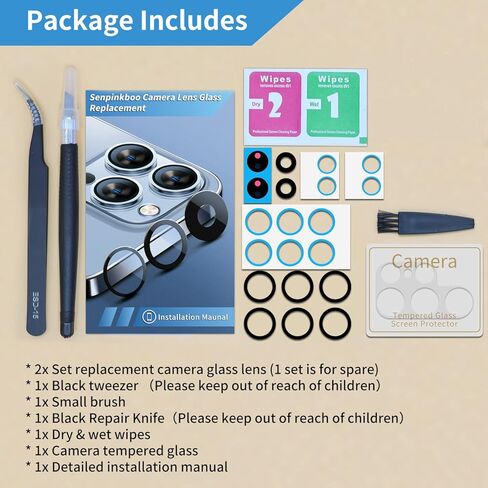 Senpinkboo 2 Pack Back Rear Camera Lens Glass Replacement for Samsung Galaxy S22 Ultra with Pre-Installed Adhesive, Include Repair Tool Set+ Installation Manual+ Camera Lens Protector in Kuwait