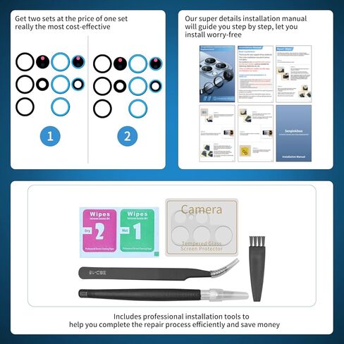 Senpinkboo 2 Pack Back Rear Camera Lens Glass Replacement for Samsung Galaxy S22 Ultra with Pre-Installed Adhesive, Include Repair Tool Set+ Installation Manual+ Camera Lens Protector in Kuwait