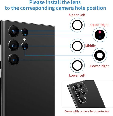 Senpinkboo 2 Pack Back Rear Camera Lens Glass Replacement for Samsung Galaxy S22 Ultra with Pre-Installed Adhesive, Include Repair Tool Set+ Installation Manual+ Camera Lens Protector in Kuwait