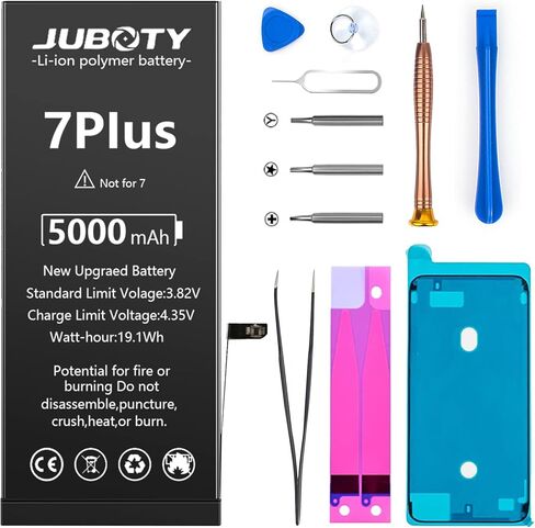 بطارية JUBOTY لهاتف iPhone 7 Plus 5000 مللي أمبير في الساعة، بطارية ليثيوم أيون داخلية جديدة ترقية 0 دورة عالية السعة بديلة لهاتف iPhone 7 Plus موديل A1661 A1784 A1785 مع مجموعة أدوات إصلاح احترافية كاملة in Kuwait