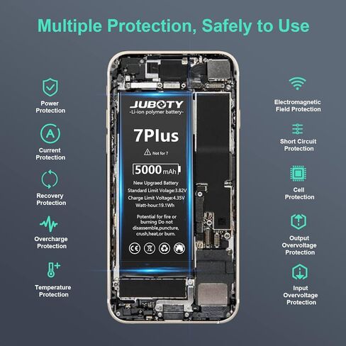 بطارية JUBOTY لهاتف iPhone 7 Plus 5000 مللي أمبير في الساعة، بطارية ليثيوم أيون داخلية جديدة ترقية 0 دورة عالية السعة بديلة لهاتف iPhone 7 Plus موديل A1661 A1784 A1785 مع مجموعة أدوات إصلاح احترافية كاملة in Kuwait