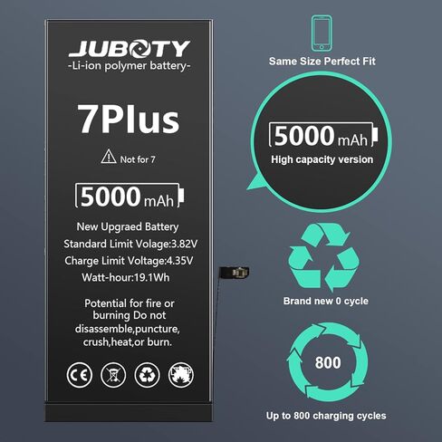 بطارية JUBOTY لهاتف iPhone 7 Plus 5000 مللي أمبير في الساعة، بطارية ليثيوم أيون داخلية جديدة ترقية 0 دورة عالية السعة بديلة لهاتف iPhone 7 Plus موديل A1661 A1784 A1785 مع مجموعة أدوات إصلاح احترافية كاملة in Kuwait