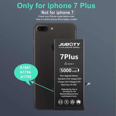 بطارية JUBOTY لهاتف iPhone 7 Plus 5000 مللي أمبير في الساعة، بطارية ليثيوم أيون داخلية جديدة ترقية 0 دورة عالية السعة بديلة لهاتف iPhone 7 Plus موديل A1661 A1784 A1785 مع مجموعة أدوات إصلاح احترافية كاملة in Kuwait