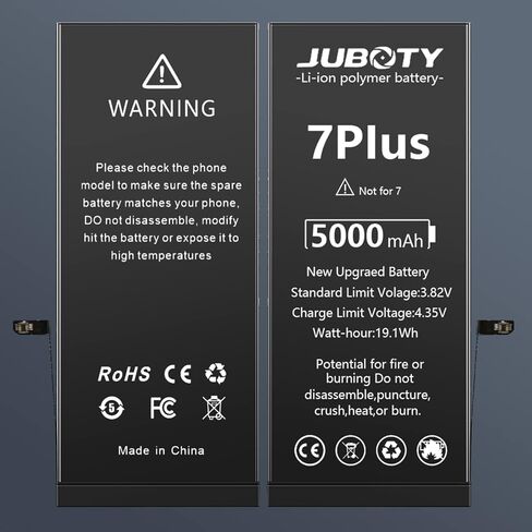 بطارية JUBOTY لهاتف iPhone 7 Plus 5000 مللي أمبير في الساعة، بطارية ليثيوم أيون داخلية جديدة ترقية 0 دورة عالية السعة بديلة لهاتف iPhone 7 Plus موديل A1661 A1784 A1785 مع مجموعة أدوات إصلاح احترافية كاملة in Kuwait