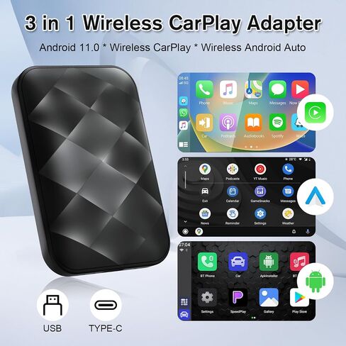 محول LLYYEE CarPlay اللاسلكي مع Netflix/YouTube/Google Play، ترقية 2024 3 في 1 CarPlay ومحول Android Auto اللاسلكي، جهاز تدفق Magic Box للسيارات مع CarPlay السلكية OEM (2 + 16 جيجابايت) in Saudi Arabia