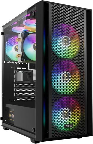 حافظة كمبيوتر ألعاب GAMDIAS White ATX Mid Tower مع زجاج مقسى جانبي، مراوح حافظة RGB 4X 120 مم ومزامنة مع اللوحة الأم 5V RGB in Kuwait
