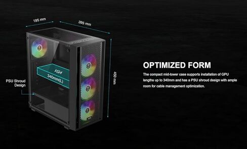 حافظة كمبيوتر ألعاب GAMDIAS White ATX Mid Tower مع زجاج مقسى جانبي، مراوح حافظة RGB 4X 120 مم ومزامنة مع اللوحة الأم 5V RGB in Kuwait