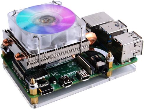 GeeekPi مبرد وحدة المعالجة المركزية منخفض المستوى مع مروحة RGB PWM ومبدد حرارة من الألومنيوم لـ Raspberry Pi 4B/3B+/3B (فضي) in Kuwait