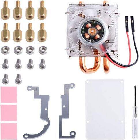 GeeekPi مبرد وحدة المعالجة المركزية منخفض المستوى مع مروحة RGB PWM ومبدد حرارة من الألومنيوم لـ Raspberry Pi 4B/3B+/3B (فضي) in Kuwait