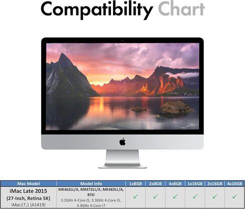 A-Tech 64GB (4x16GB) RAM for Apple iMac Late 2015 27 inch Retina 5K | DDR3L 1866MHz / 1867MHz PC3L-14900 1.35V 204-Pin SODIMM Memory Upgrade Kit in Kuwait