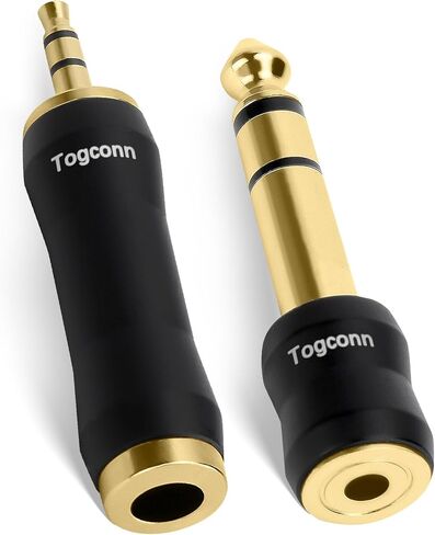 Togconn 1/4 بوصة إلى 1/8 بوصة محول 2 حزمة، 6.35 مم ربع بوصة TRS ستيريو ذكر إلى 3.5 مم أنثى جاك التوصيل مطلي بالذهب النحاس النقي محول الصوت موصل سلسلة الجودة الممتازة in Saudi Arabia