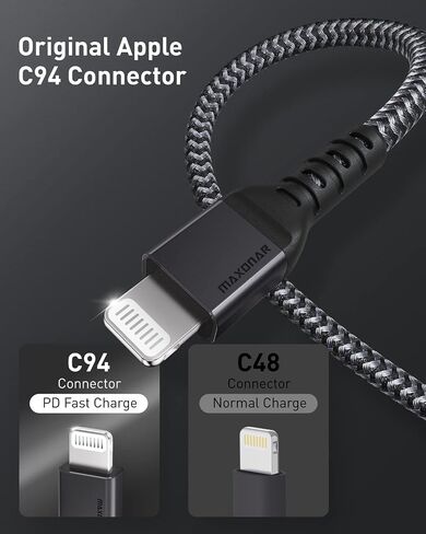 كابل Maxonar USB C إلى Lightning بطول 3 أقدام، [معتمد من Apple MFi] شاحن iPhone سلك مضفر للشحن السريع متوافق مع iPhone 14 Pro Max 13 Pro Max 13 Mini 12 Pro Max 11 Pro Max X XS XR iPad 8 Airpods in Kuwait
