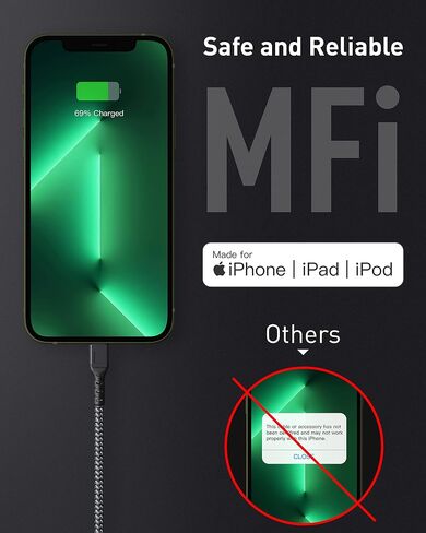 كابل Maxonar USB C إلى Lightning بطول 3 أقدام، [معتمد من Apple MFi] شاحن iPhone سلك مضفر للشحن السريع متوافق مع iPhone 14 Pro Max 13 Pro Max 13 Mini 12 Pro Max 11 Pro Max X XS XR iPad 8 Airpods in Kuwait