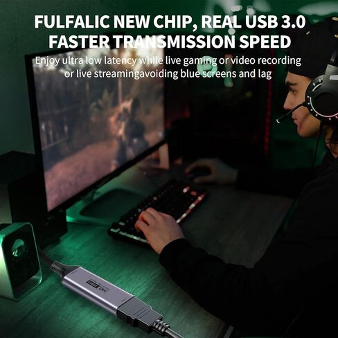 بطاقة التقاط فيديو Fulfalic، بطاقة التقاط 4K HDMI إلى USB C 3.0، 1080P HD 60 إطارًا في الثانية لايف وتسجيل صوت الفيديو للألعاب والبث والتدريس ومؤتمرات الفيديو in Kuwait