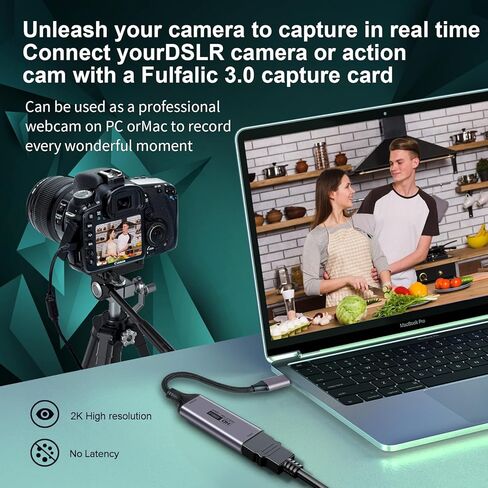 بطاقة التقاط فيديو Fulfalic، بطاقة التقاط 4K HDMI إلى USB C 3.0، 1080P HD 60 إطارًا في الثانية لايف وتسجيل صوت الفيديو للألعاب والبث والتدريس ومؤتمرات الفيديو in Kuwait