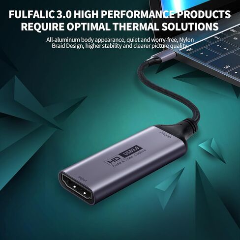 بطاقة التقاط فيديو Fulfalic، بطاقة التقاط 4K HDMI إلى USB C 3.0، 1080P HD 60 إطارًا في الثانية لايف وتسجيل صوت الفيديو للألعاب والبث والتدريس ومؤتمرات الفيديو in Kuwait