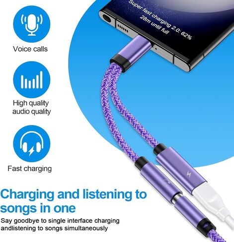 USB C Headphone and Charger Adapter for Samsung Galaxy A14 A54 A24 A13 A53 S23 S22 Ultra S21 S20 FE Z Flip 5, USB C to 3.5mm Aux Audio Jack and Fast Charging Dongle Cable Cord for Pixel 7A 6A 7 6 Pro in Saudi Arabia