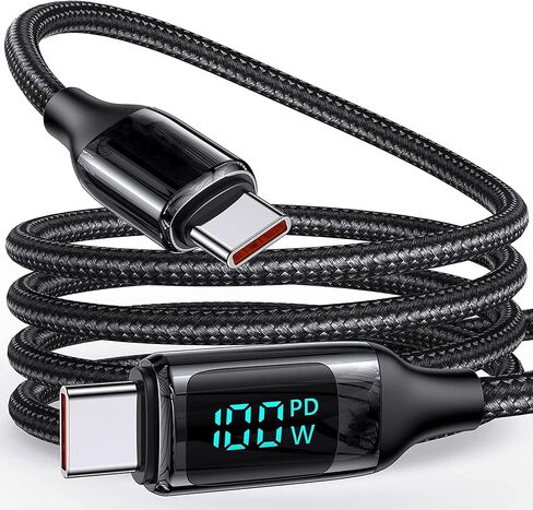 كابل الشحن السريع TheUrbanGeek 100 واط USB C إلى C، مجدول من النايلون، شاشة LED، نقل بيانات بسرعة 480 ميجابت في الثانية لهاتف lPhone 15/Pro/Plus/Max، lPad Air، MacBook Pro، Samsung Galaxy S23/S22، Pixel، LG (6 أقدام) in Saudi Arabia