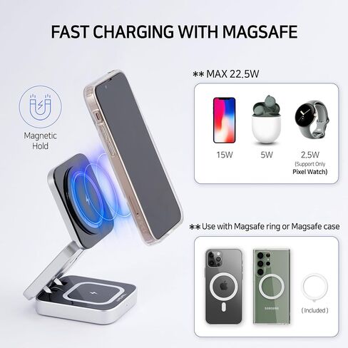 محطة شحن POLIFALL 3 في 1 لشاحن Google Pixel MagSafe اللاسلكي القابل للطي للسفر لأجهزة متعددة قابلة للطي/8 Pro/8/7 Pro/7a/7/6 Pro/6/5/4/3/XL in Saudi Arabia