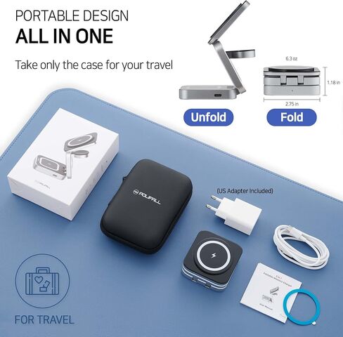 محطة شحن POLIFALL 3 في 1 لشاحن Google Pixel MagSafe اللاسلكي القابل للطي للسفر لأجهزة متعددة قابلة للطي/8 Pro/8/7 Pro/7a/7/6 Pro/6/5/4/3/XL in Saudi Arabia