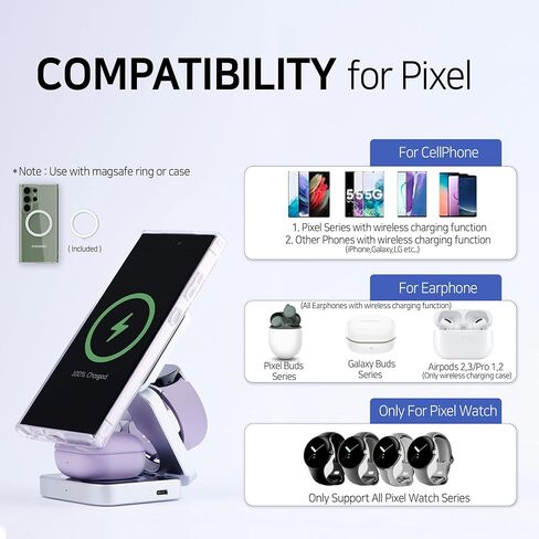 محطة شحن POLIFALL 3 في 1 لشاحن Google Pixel MagSafe اللاسلكي القابل للطي للسفر لأجهزة متعددة قابلة للطي/8 Pro/8/7 Pro/7a/7/6 Pro/6/5/4/3/XL in Saudi Arabia