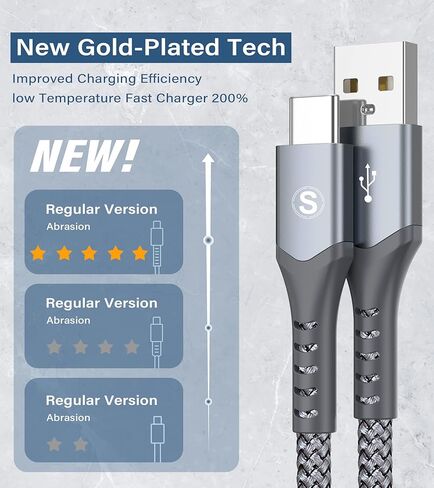 كابلات USB C [عبوتان، 6.6 قدم]، كابل شحن الطاقة لجهاز Kindle Fire HD 10 9th 2019 8 10th 2020 Paperwhite 11th 2021 Gen، Samsung Galaxy S22 S21 S20 S10 S9 S8، Note 20 10 9 8، A72A52 A33، LG، موتو، PS5 in Kuwait