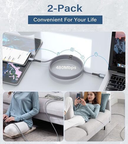 كابلات USB C [عبوتان، 6.6 قدم]، كابل شحن الطاقة لجهاز Kindle Fire HD 10 9th 2019 8 10th 2020 Paperwhite 11th 2021 Gen، Samsung Galaxy S22 S21 S20 S10 S9 S8، Note 20 10 9 8، A72A52 A33، LG، موتو، PS5 in Kuwait