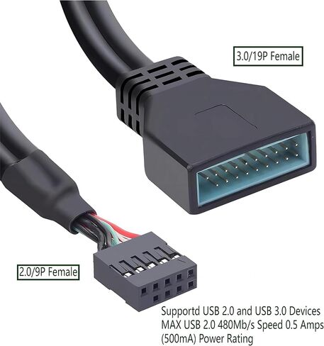 JZYMOD USB 3.0 Header to USB 2.0 Motherboard Adapter Cable Converter 6 inch/15cm - 19 Pin USB3.0 Male to 9 Pin USB2.0 Female Motherboard Cable Adapter in Saudi Arabia
