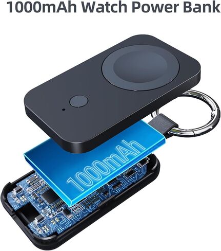 شاحن لاسلكي محمول لساعة Apple، شاحن ANPULES المحسن بسلسلة مفاتيح ذكية بقدرة 1000 مللي أمبير في الساعة لساعة iWatch، شاحن ساعة محمول لساعة Apple UItra2/9/Ultra/8/7/6/SE/5/4/3/2 (أبيض) in Kuwait