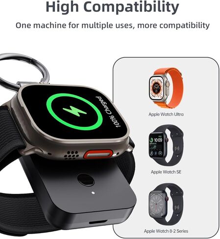 شاحن لاسلكي محمول لساعة Apple، شاحن ANPULES المحسن بسلسلة مفاتيح ذكية بقدرة 1000 مللي أمبير في الساعة لساعة iWatch، شاحن ساعة محمول لساعة Apple UItra2/9/Ultra/8/7/6/SE/5/4/3/2 (أبيض) in Kuwait