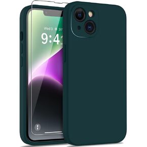 DEENAKIN متوافق مع حافظة iPhone 14 مع واقي الشاشة - سيليكون حريري - غطاء كاميرا محسّن - تم اختبار سقوطه بطول 16 قدمًا - حافظة هاتف واقية نحيفة للرجال والنساء والفتيات 6.1 بوصة - وردي فاقع