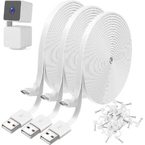 Uogw 3 حزم كابل تمديد الطاقة 10FT/3M متوافق مع WYZE Cam Pan V3، كابل شحن USB إلى 90 درجة Micro USB، سلك طاقة مسطح على شكل حرف L لـ WYZE Cam Pan V3 (أبيض)