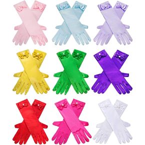 Zhanmai 9 Pairs Girls Satin Gloves Bowknot Gloves Princess Gloves for Kids Party, Wedding, Formal Pageant, Ages 3T to 8 Years, Color 3, Small in Kuwait