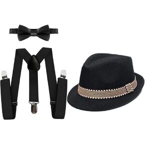 HIHCBF 1920s Kids Costume Accessories Set Boys Party Outfits Adjustable Suspenders Pre-Tied Bow Tie Short Brim Fedora Hat in Kuwait