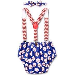Gicoherero Baby Boys First Birthday Cake Smash Outfit Baseball Rookie of The Year 1st Birthday Party Bloomers Bowtie Adjustable Y Back Suspenders Strap Clip Costume Diaper Cover in Kuwait