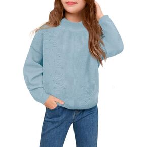IIMMER Girl's Batwing Pullover Sweaters Mock Neck Kids Fall Knit Cute Jumper Shirts 5-14 Years