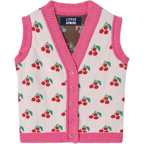 LittleSpring Toddler Baby Girl Knit Sweater Vest V Neck Button Down Soft Sleeveless