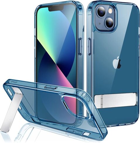 حافظة JETech بمسند لهاتف iPhone 13 Mini، مقاس 5.4 بوصة، تدعم الشحن اللاسلكي، غطاء هاتف نحيف مقاوم للصدمات، حامل معدني ثلاثي الاتجاهات (شفاف) in Kuwait