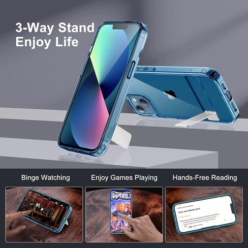 حافظة JETech بمسند لهاتف iPhone 13 Mini، مقاس 5.4 بوصة، تدعم الشحن اللاسلكي، غطاء هاتف نحيف مقاوم للصدمات، حامل معدني ثلاثي الاتجاهات (شفاف) in Kuwait