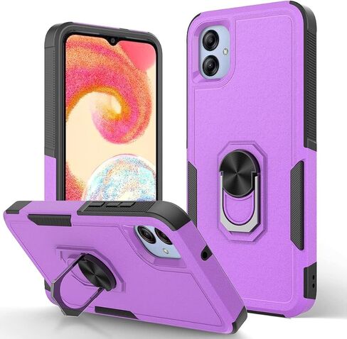 حافظة Ryphez لهاتف Samsung Galaxy A04e، حافظة لهاتف Galaxy A04e، حافظة هاتف بمسند مغناطيسي مزدوج الطبقات مقاوم للصدمات مع حامل حلقة قابل للدوران لهاتف Galaxy A04e (أسود) in Saudi Arabia