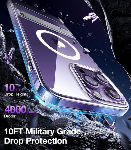 TORRAS iPhone 14 Pro Max Phone Case Clear with Stand (10FT Military Grade Drop Tested) Anti-Yellowing (3 Stand Ways Built-in Kickstand) Slim Fit Protective Case, Diamond Clear in Saudi Arabia