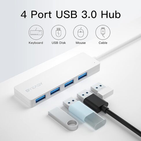موزع USB BYEASY، موزع USB 3.1 C إلى USB 3.0 مع 4 منافذ وكابل ممتد بطول 2 قدم، موزع USB محمول رفيع للغاية لأجهزة MacBook، Mac Pro/Mini، iMac، Ps4، PS5، Surface Pro، محرك فلاش، Samsung (أسود) in Kuwait