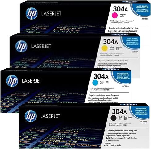 خراطيش حبر اصلية اتش بي 304A (CC530A وCC531A وCC532A وCC533A) متوافقة مع طابعة اتش بي ليزر جيت برو 400 M451 و400 MFP M475 و400 لون MPF M475، عبوة من 4 الوان اسود وازرق سيان واصفر وارجواني in Saudi Arabia