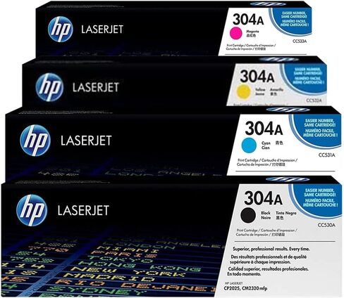 خراطيش حبر اصلية اتش بي 304A (CC530A وCC531A وCC532A وCC533A) متوافقة مع طابعة اتش بي ليزر جيت برو 400 M451 و400 MFP M475 و400 لون MPF M475، عبوة من 4 الوان اسود وازرق سيان واصفر وارجواني in Saudi Arabia