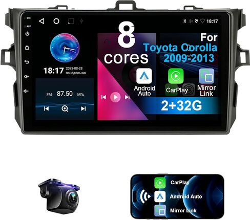 ستيريو سيارة لسيارة Toyota Corolla 2009-2013 8 Core Android 12 مع CarPlay Android Auto، 9 بوصة 1280X720 IPS شاشة لمس بلوتوث مشغل راديو السيارة مع كاميرا احتياطية، AM/FM/RDS، AUX، DSP، SWC in Kuwait
