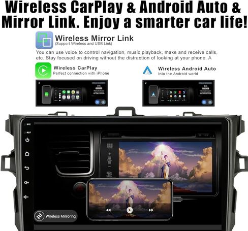 ستيريو سيارة لسيارة Toyota Corolla 2009-2013 8 Core Android 12 مع CarPlay Android Auto، 9 بوصة 1280X720 IPS شاشة لمس بلوتوث مشغل راديو السيارة مع كاميرا احتياطية، AM/FM/RDS، AUX، DSP، SWC in Kuwait