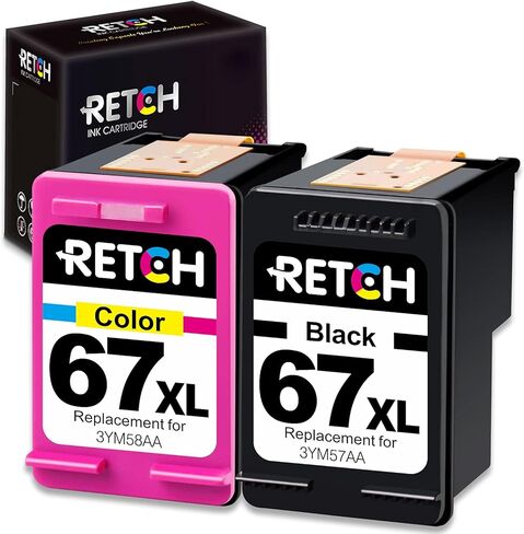خرطوشة حبر RETCH معاد تصنيعها سوداء وثلاثية الألوان لاستبدال خرطوشة حبر HP 67XL لـ Hp Deskjet 2732 2755 DeskJet Plus 4140 4155 4158 Envy 6052 6075 6058 Printer in Kuwait