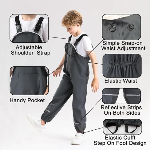 Kids Waterproof Rain Pants Dirty Proof Suspender Trousers for Boys and Girls in Saudi Arabia